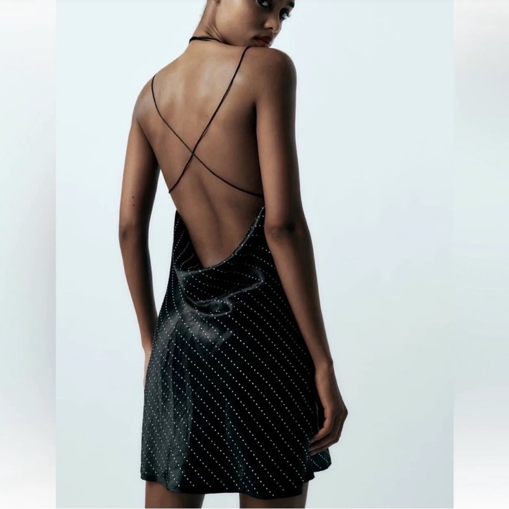ZARA SATIN DRESS WITH RHINESTONE DETAILS